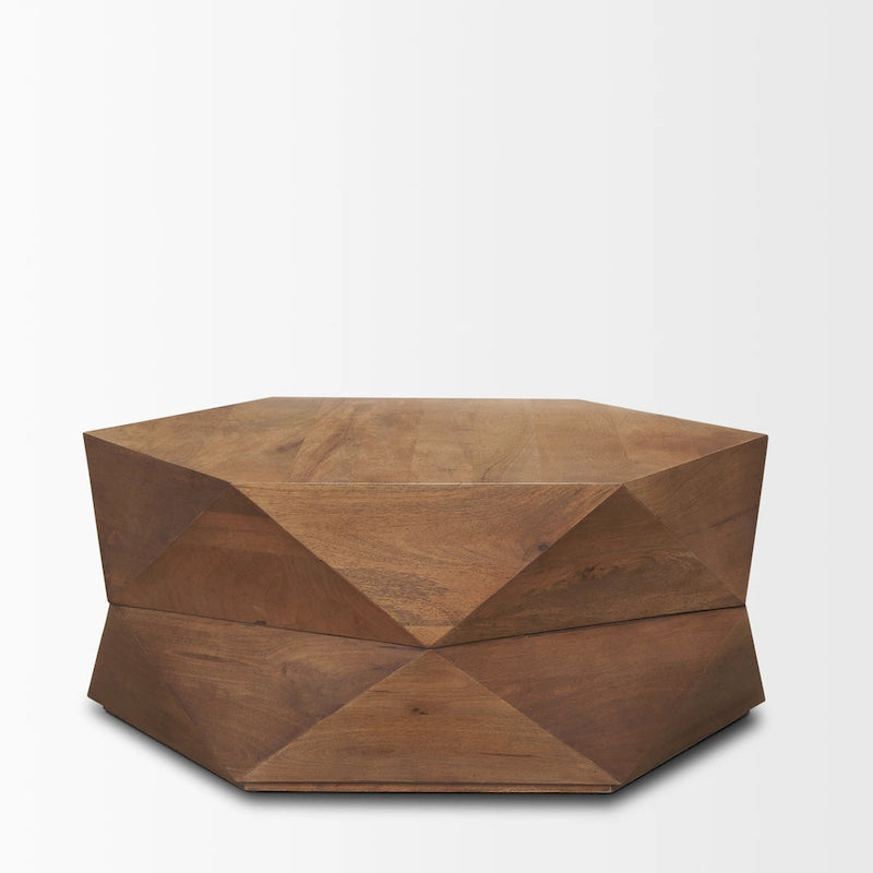 Hexagonal Solid Mango Wood Coffee Table with Hidden Storage Black