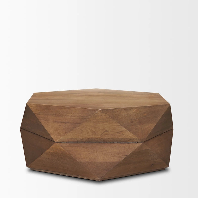 Hexagonal Solid Mango Wood Coffee Table with Hidden Storage Black