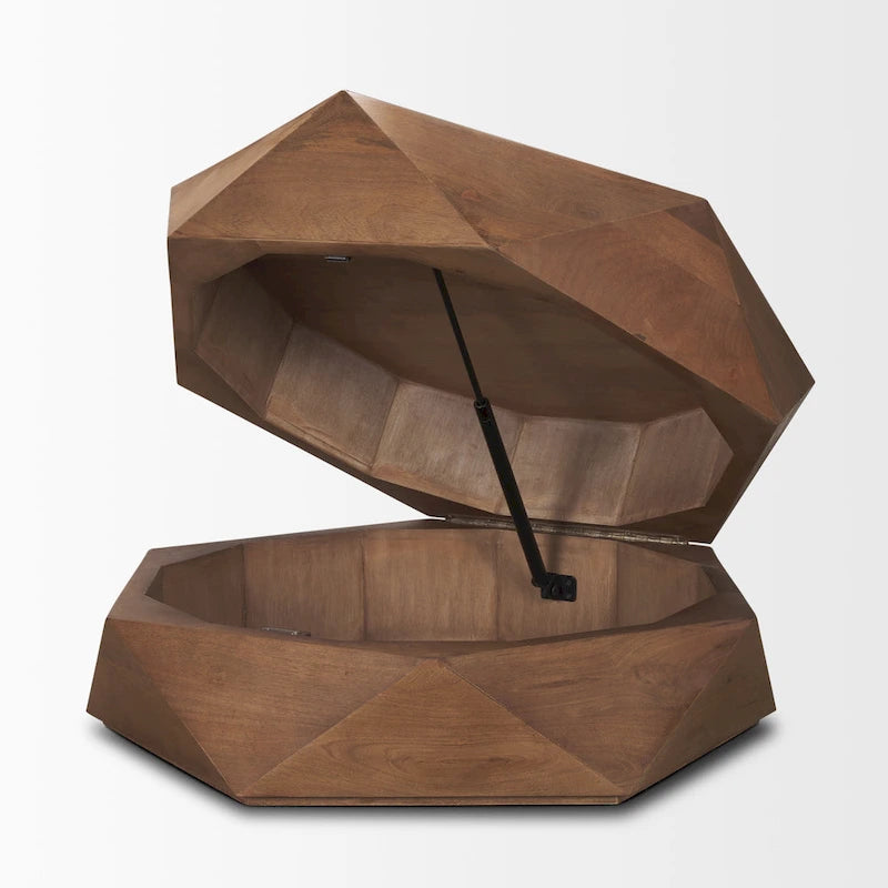 Hexagonal Solid Mango Wood Coffee Table with Hidden Storage Black
