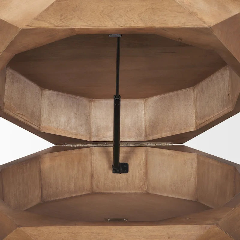 Hexagonal Solid Mango Wood Coffee Table with Hidden Storage Black