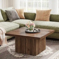 Black Square Wood Coffee Table with Textured Ribbed Base for Living Room