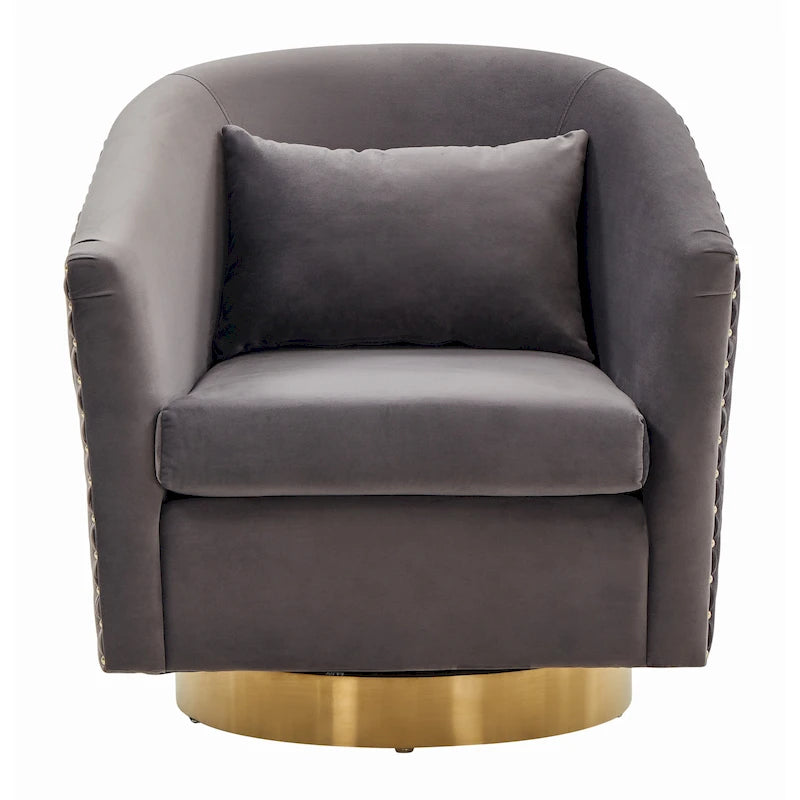 Diamond Quilted Velvet Swivel Tub Chair with Nailhead Trim