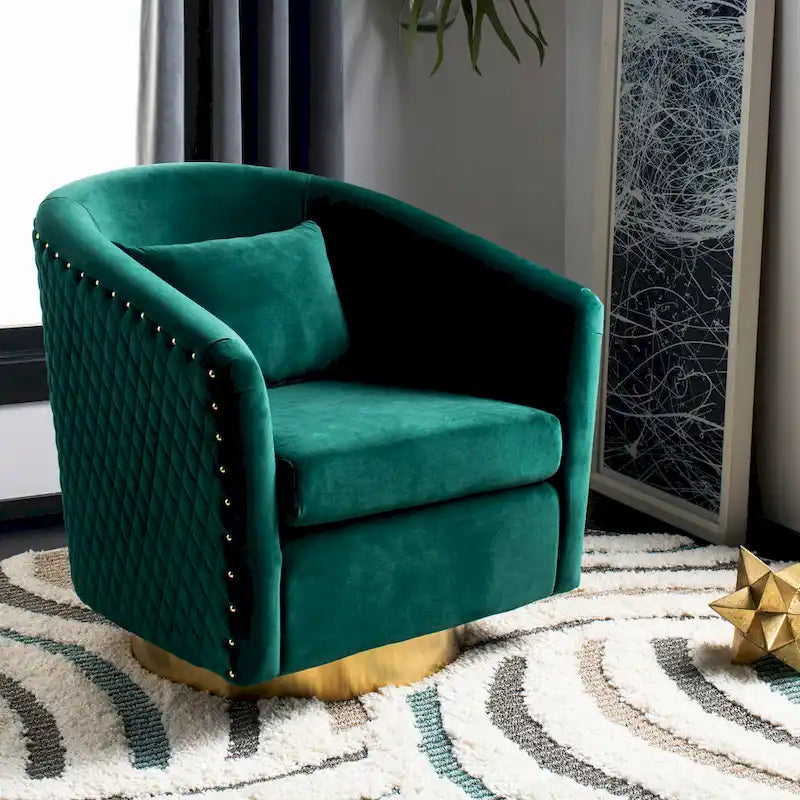Diamond Quilted Velvet Swivel Tub Chair with Nailhead Trim