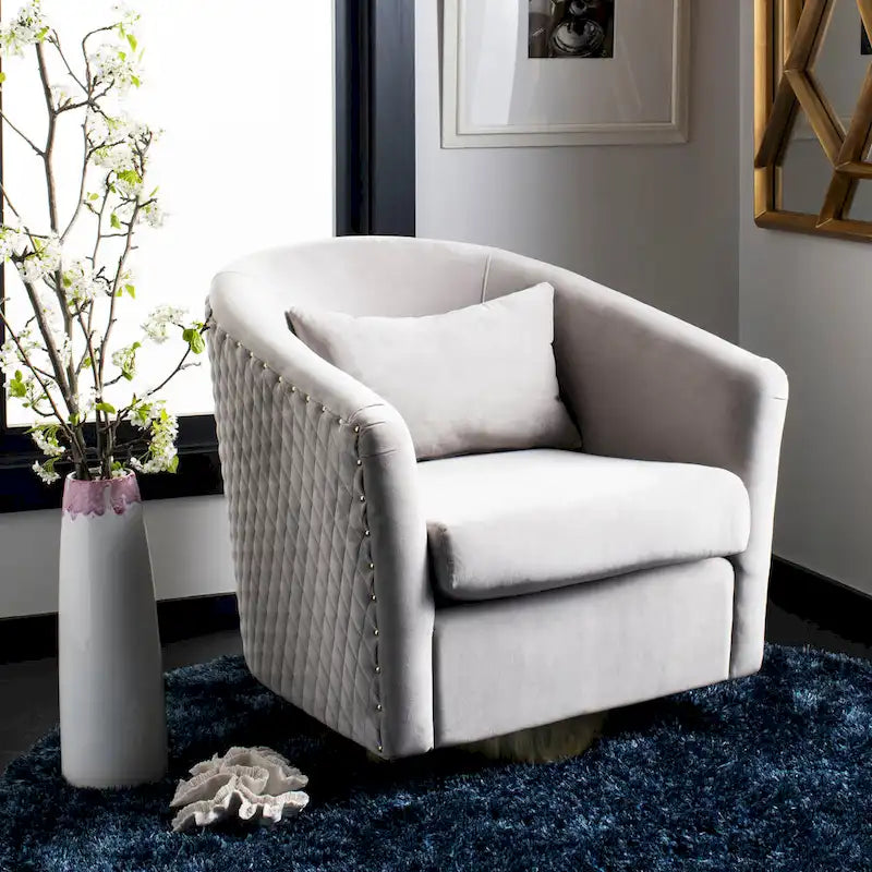 Diamond Quilted Velvet Swivel Tub Chair with Nailhead Trim