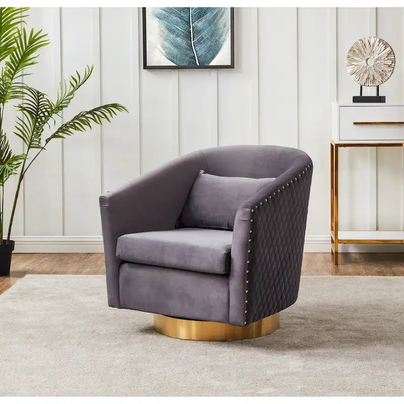 Diamond Quilted Velvet Swivel Tub Chair with Nailhead Trim