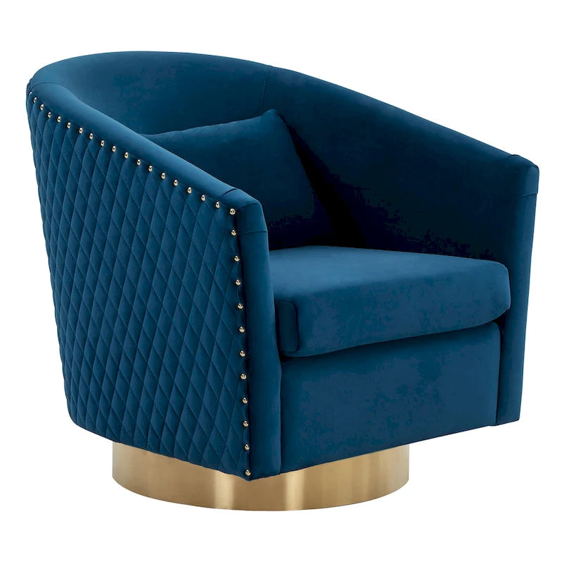 Diamond Quilted Velvet Swivel Tub Chair with Nailhead Trim