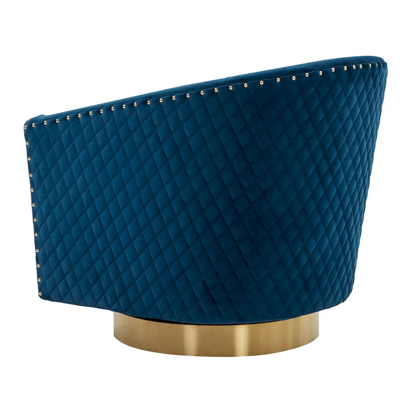 Diamond Quilted Velvet Swivel Tub Chair with Nailhead Trim