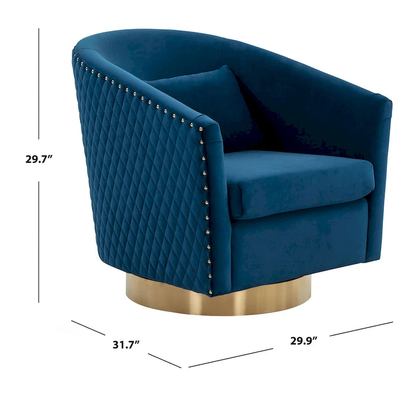 Diamond Quilted Velvet Swivel Tub Chair with Nailhead Trim