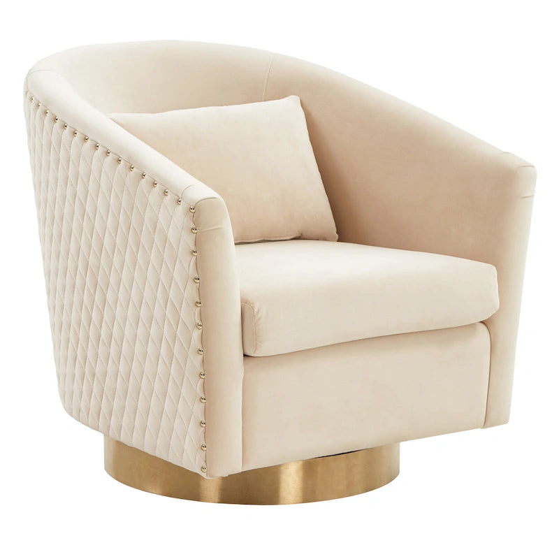 Diamond Quilted Velvet Swivel Tub Chair with Nailhead Trim