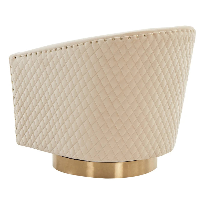 Diamond Quilted Velvet Swivel Tub Chair with Nailhead Trim