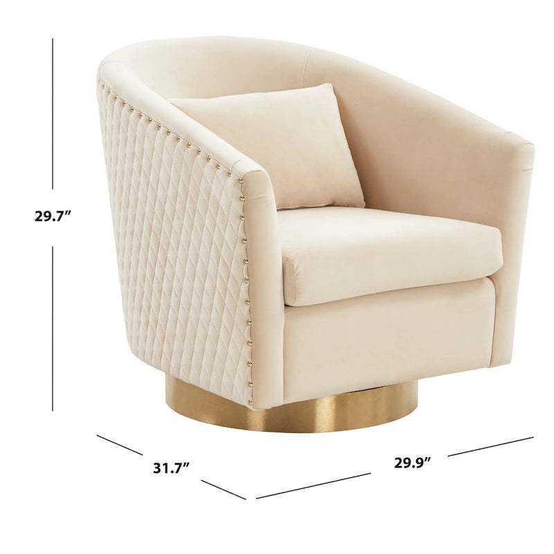 Diamond Quilted Velvet Swivel Tub Chair with Nailhead Trim