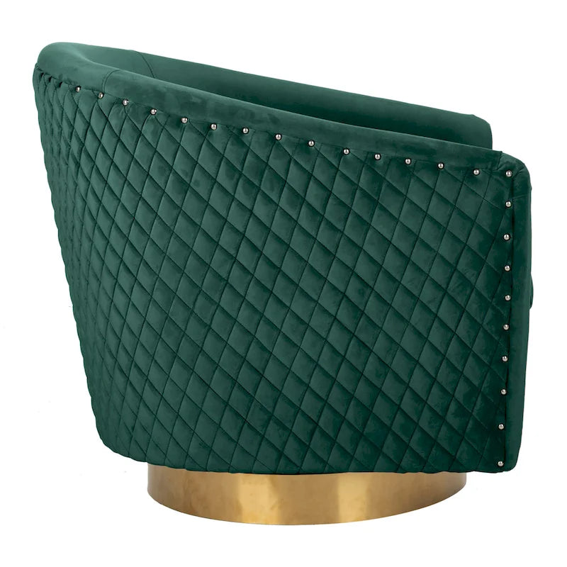 Diamond Quilted Velvet Swivel Tub Chair with Nailhead Trim