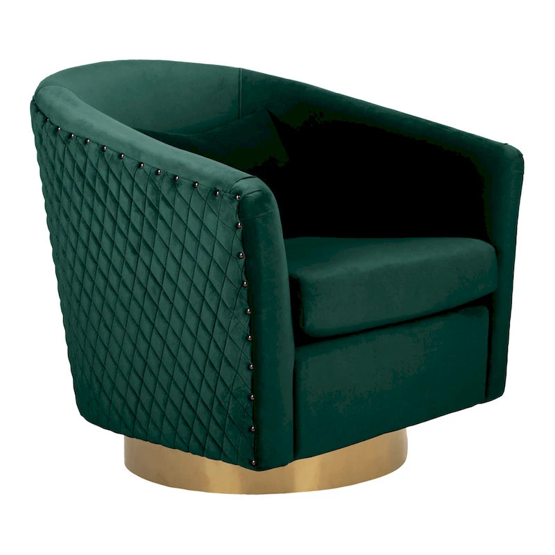 Diamond Quilted Velvet Swivel Tub Chair with Nailhead Trim