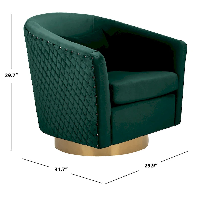 Diamond Quilted Velvet Swivel Tub Chair with Nailhead Trim