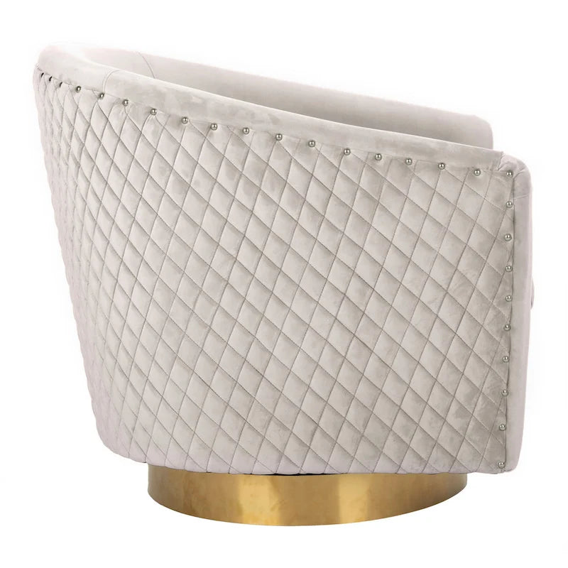 Diamond Quilted Velvet Swivel Tub Chair with Nailhead Trim