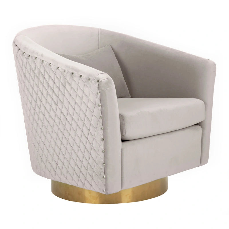 Diamond Quilted Velvet Swivel Tub Chair with Nailhead Trim