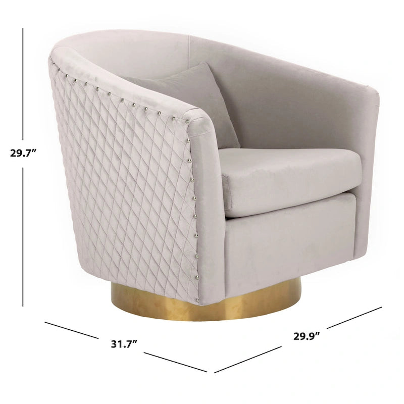 Diamond Quilted Velvet Swivel Tub Chair with Nailhead Trim