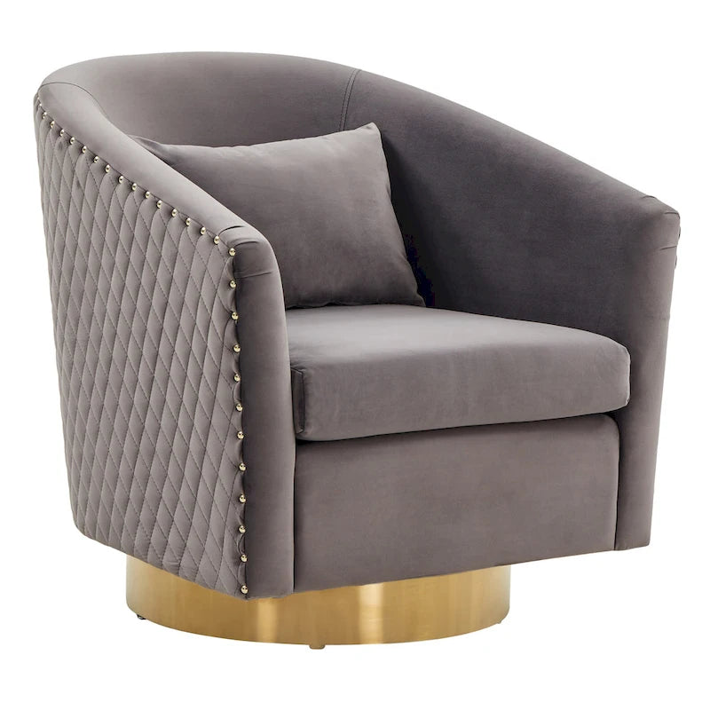 Diamond Quilted Velvet Swivel Tub Chair with Nailhead Trim