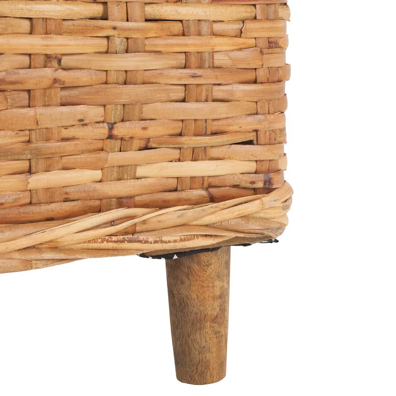 Honey Oak Woven Rattan Barrel Accent Chair with White Cushion