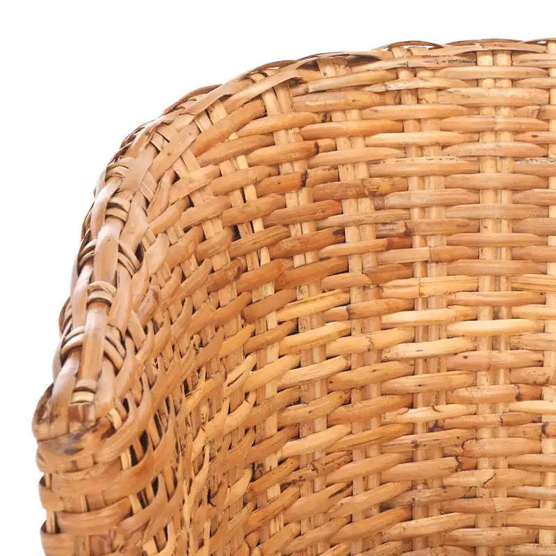 Honey Oak Woven Rattan Barrel Accent Chair with White Cushion