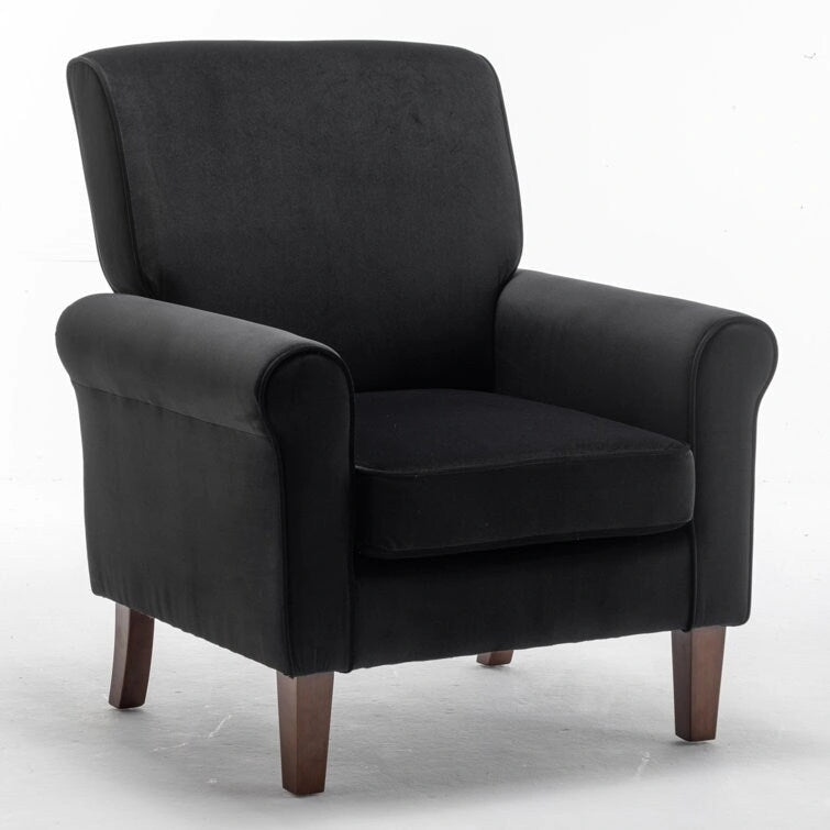 Velvet Upholstered Accent Armchair with Rolled Arms and Solid Wood Legs