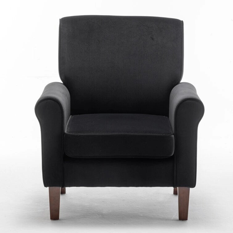 Velvet Upholstered Accent Armchair with Rolled Arms and Solid Wood Legs