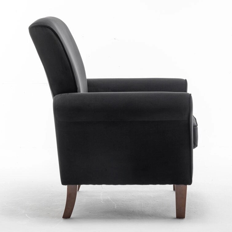 Velvet Upholstered Accent Armchair with Rolled Arms and Solid Wood Legs