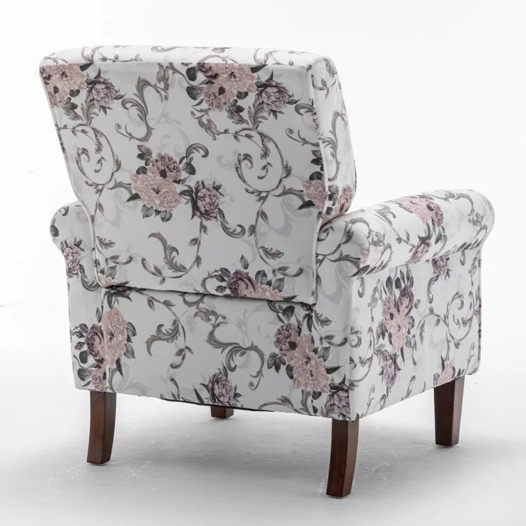 Velvet Upholstered Accent Armchair with Rolled Arms and Solid Wood Legs