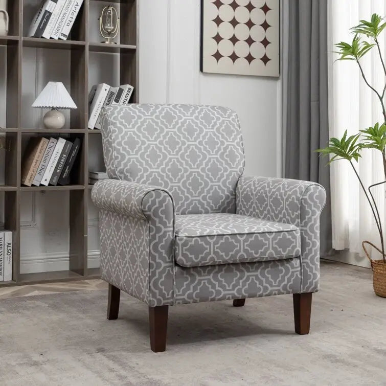 Velvet Upholstered Accent Armchair with Rolled Arms and Solid Wood Legs