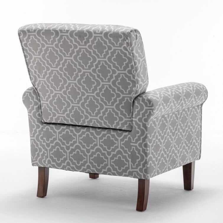 Velvet Upholstered Accent Armchair with Rolled Arms and Solid Wood Legs