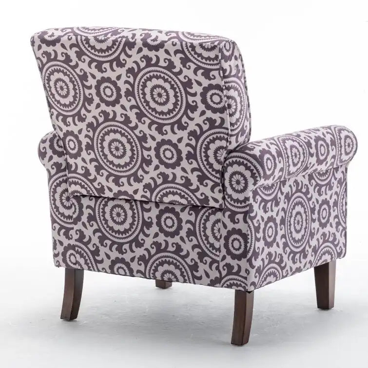 Velvet Upholstered Accent Armchair with Rolled Arms and Solid Wood Legs