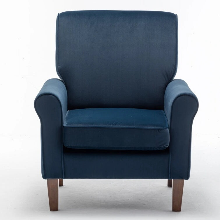 Velvet Upholstered Accent Armchair with Rolled Arms and Solid Wood Legs