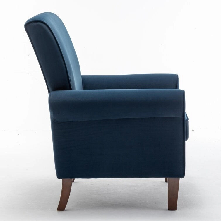 Velvet Upholstered Accent Armchair with Rolled Arms and Solid Wood Legs