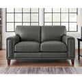 Top-Grain Leather Loveseat with Pocket Coil Cushions Steel Gray Ice White
