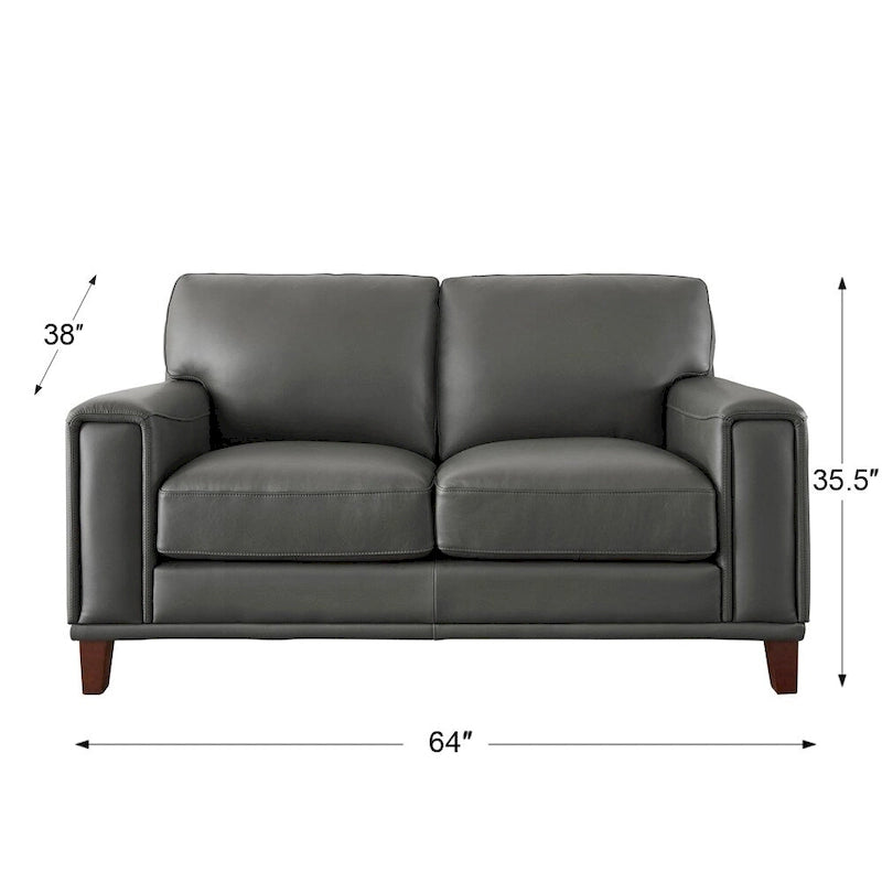 Top-Grain Leather Loveseat with Pocket Coil Cushions Steel Gray Ice White
