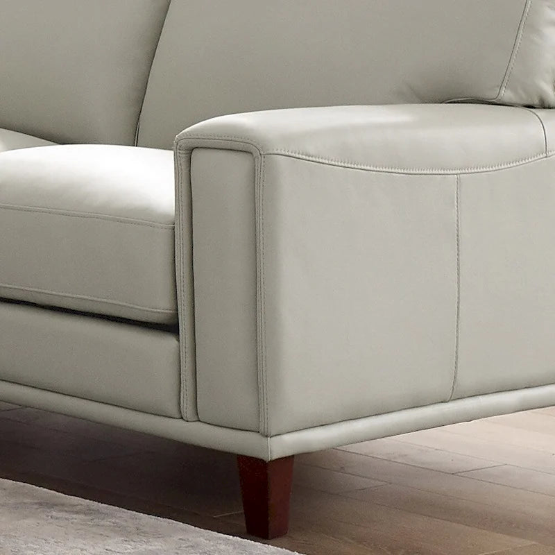 Top-Grain Leather Loveseat with Pocket Coil Cushions Steel Gray Ice White