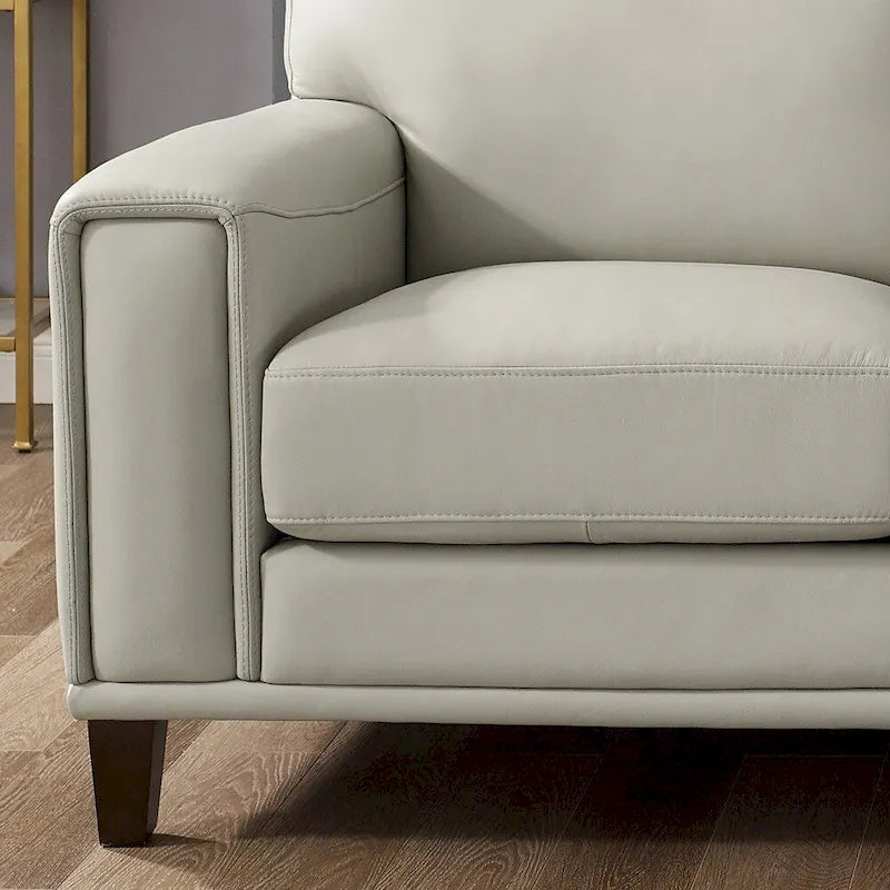 Top-Grain Leather Loveseat with Pocket Coil Cushions Steel Gray Ice White