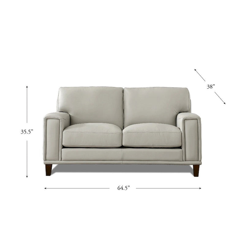 Top-Grain Leather Loveseat with Pocket Coil Cushions Steel Gray Ice White