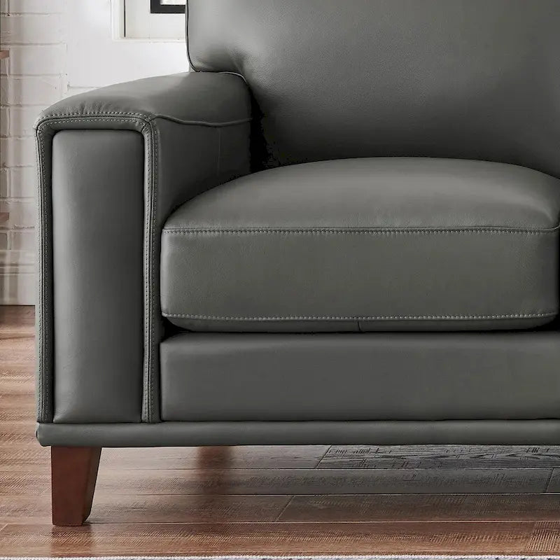 Top-Grain Leather Loveseat with Pocket Coil Cushions Steel Gray Ice White
