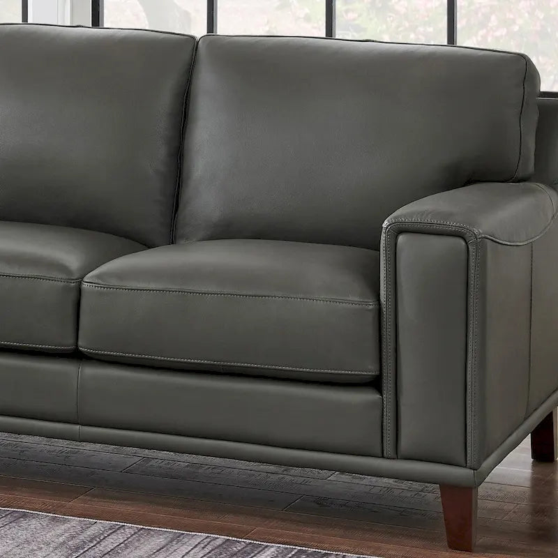 Top-Grain Leather Loveseat with Pocket Coil Cushions Steel Gray Ice White