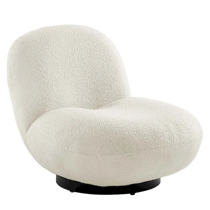 Ivory Boucle Upholstered Swivel Accent Chair with Matte Black Iron Base