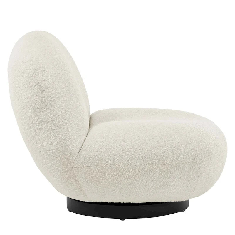 Ivory Boucle Upholstered Swivel Accent Chair with Matte Black Iron Base