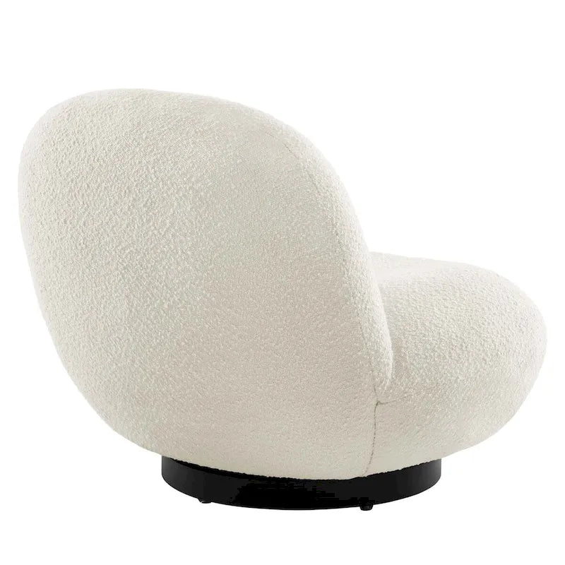 Ivory Boucle Upholstered Swivel Accent Chair with Matte Black Iron Base