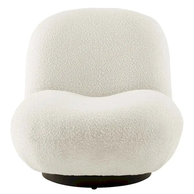 Ivory Boucle Upholstered Swivel Accent Chair with Matte Black Iron Base