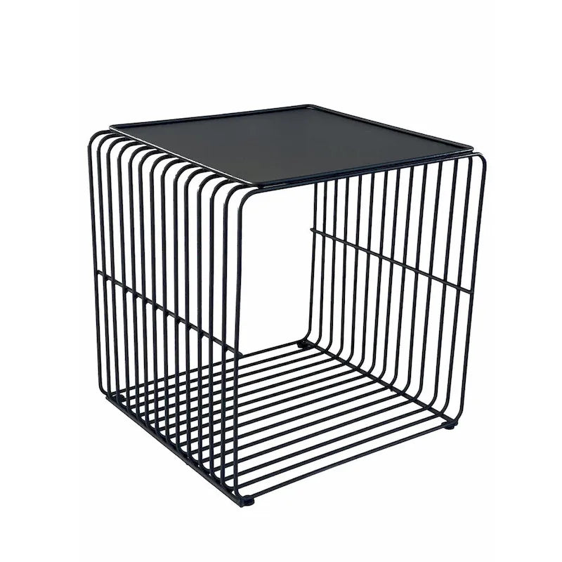 Modern Black Metal Wire Frame Square Side End Table