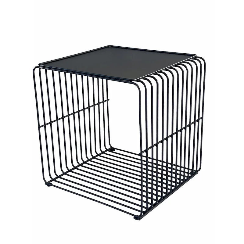 Modern Black Metal Wire Frame Square Side End Table