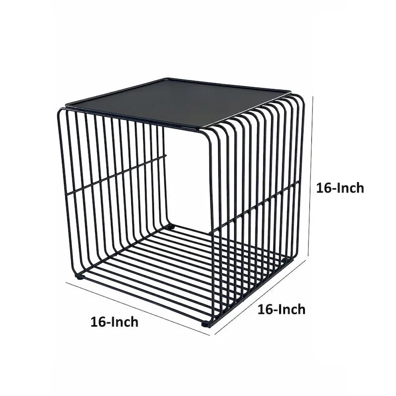 Modern Black Metal Wire Frame Square Side End Table