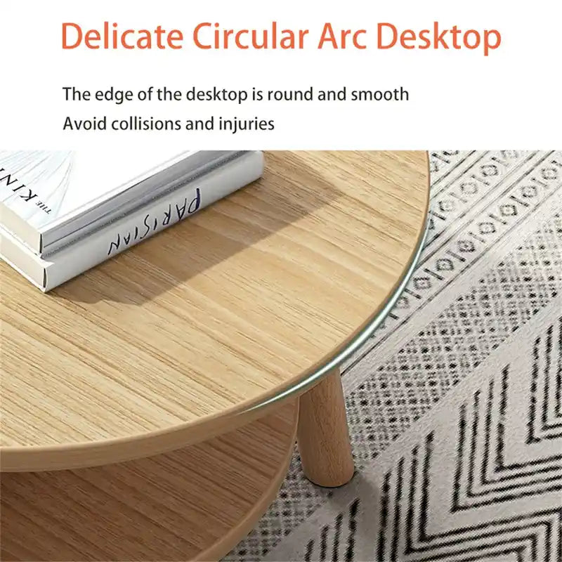 Nesting Oval Coffee Table with Lower Shelf Wood Legs Round Side Table