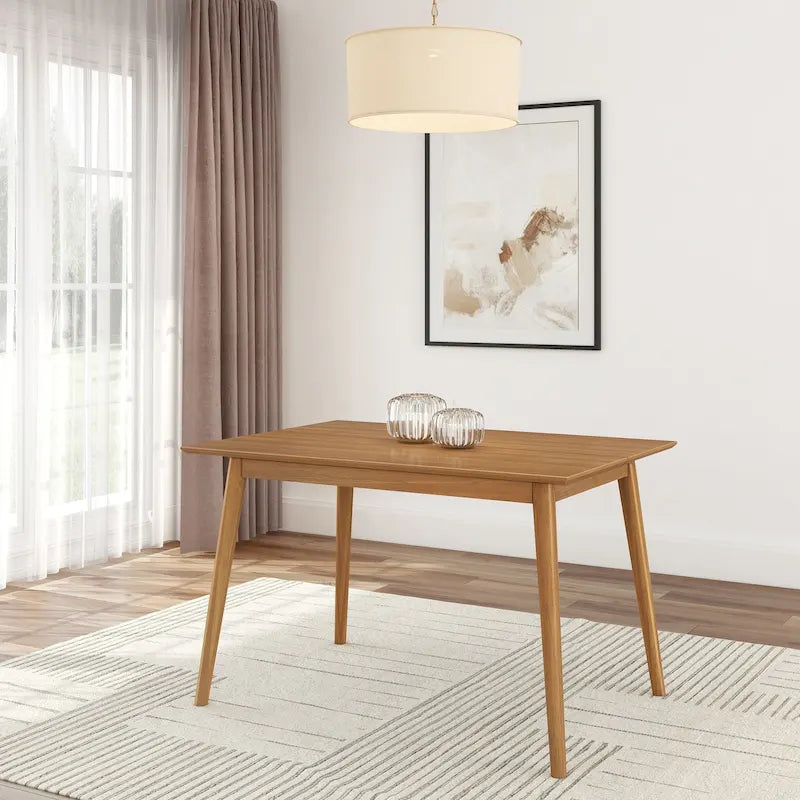 Mid-Century Modern Solid Pine Wood Dining Table Walnut Pecan Finish