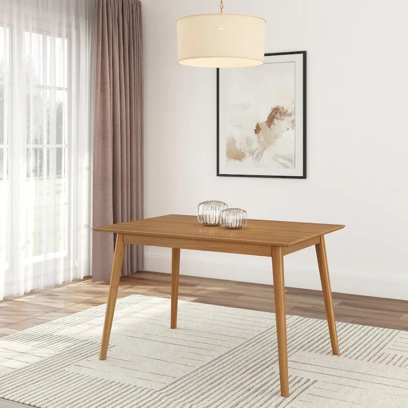 Mid-Century Modern Solid Pine Wood Dining Table Walnut Pecan Finish